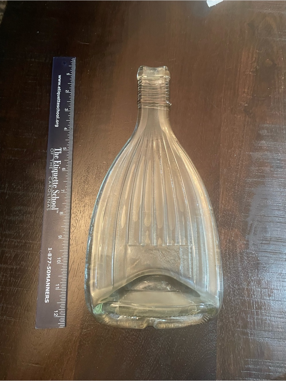 Clear Glass Decorative flattened Bottle - Ribbed Design